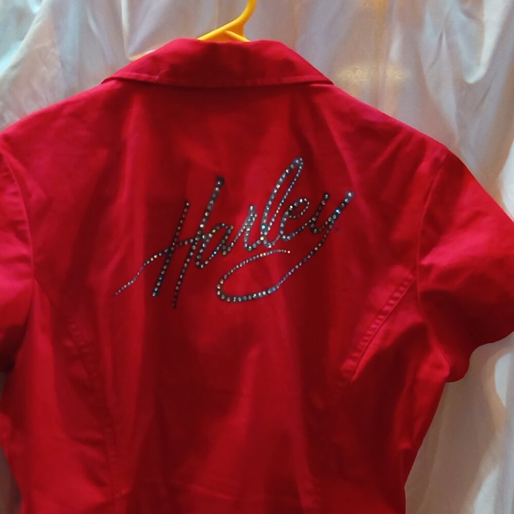 Harley Davidson Red Zip Front Rhinestone Women Med - image 5
